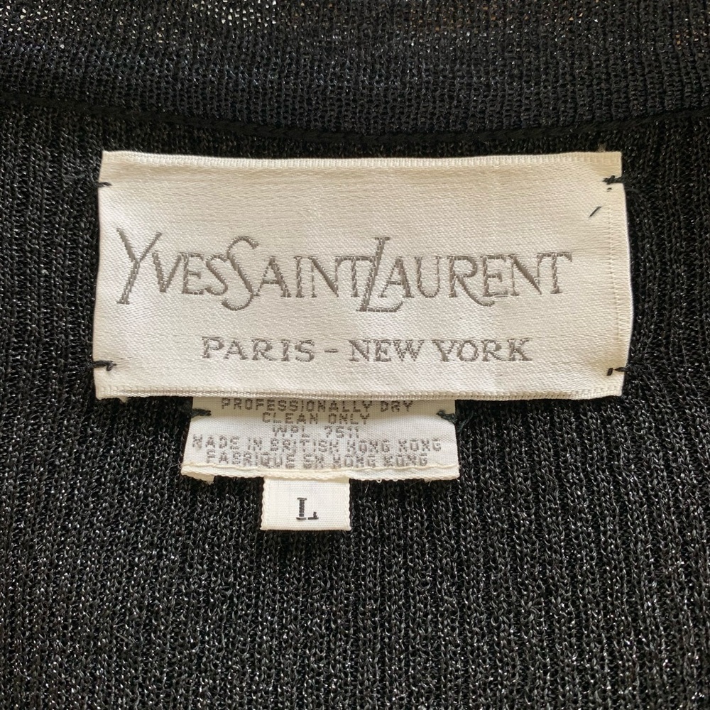 Vintage Yves Saint Laurent Black Metallic Ruffled Lapel Cardigan- Rare Find - Picture 10 of 11